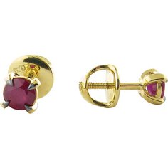 Серьги пусеты Эстет, желтое золото, 750 проба, рубин, , золотистый