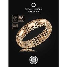 Кольцо на два пальца Бронницкий Ювелир, красное золото, 585 проба, золочение, размер 18, золотистый