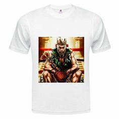 Футболка ONEQ унисекс 56-58 (3XL) размер с принтом Тайсон Фьюри, белая, размер 3XL, белый