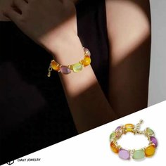 Браслет Emay, искусственный камень, золотистый