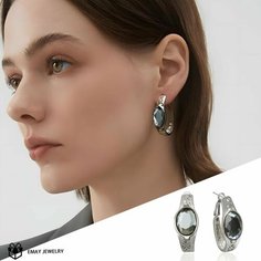 Серьги Emay, искусственный камень, серебристый