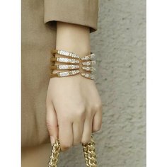Браслет GOLDEN LIGHT, стразы, алмазное стекло, фианит, металл, кристалл, горный хрусталь, 1 шт., размер 20 см, размер one size, диаметр 6 см, золотистый