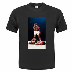 Футболка ONEQ унисекс 44-46 (S) размер с принтом Мохаммед Али, черная, размер S, черный