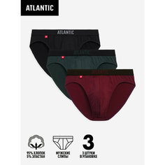 Трусы Atlantic Solid, комплект из 3 шт., размер M, черный, зеленый, бордовый