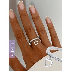 Кольцо MIESTILO, серебро, 925 проба, родирование, фианит, размер 17, ширина 1.5 мм, серебристый