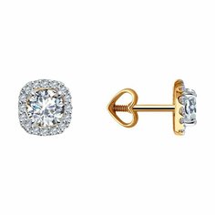 Серьги пусеты Diamant, красное золото, 585 проба, фианит, размер 7 мм, , бесцветный