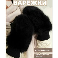 Варежки перчатки женские зимние меховые утепленные, размер OneSize, черный ASH & LUS Style