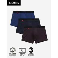 Трусы Atlantic Solid, комплект из 3 шт., размер XL, голубой, синий, коричневый