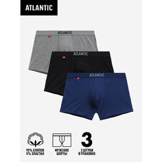 Трусы Atlantic Solid, комплект из 3 шт., размер XL, черный, голубой, серый, синий