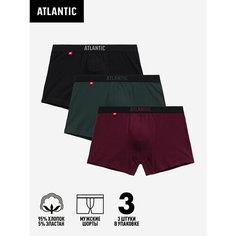Трусы Atlantic Solid, комплект из 3 шт., размер XXL, черный, зеленый, бордовый