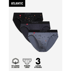 Трусы Atlantic Tennis, комплект из 3 шт., размер XL, серый, голубой, черный