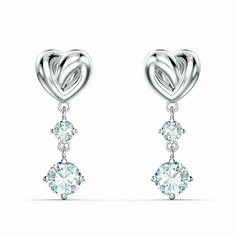 Серьги с подвесками, пусеты SWAROVSKI, кристаллы Swarovski, размер 21 мм, серебристый/белый