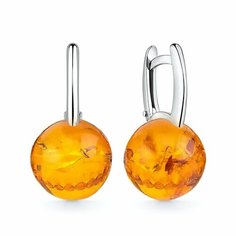 Серьги Яхонт, серебро, 925 проба, родирование, янтарь, размер 12 мм, длина 2.4 см, , желтый