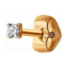Серьги пусеты Diamant, красное золото, 585 проба, бриллиант, размер 2 мм, , бесцветный
