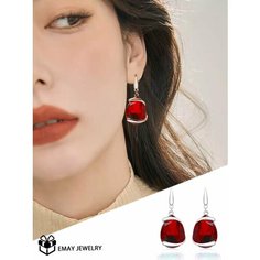 Серьги Emay, искусственный камень, красный