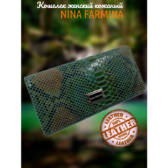 Кошелек Nina Farmina, фактура под рептилию, гладкая, зелeный
