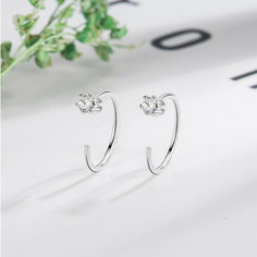 Серьги одиночные Стайл Групп, искусственный камень, размер 13 мм, серебристый/белый