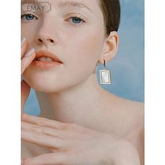 Серьги Emay, искусственный камень, перламутр, гелиотис, серебряный