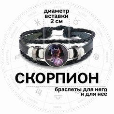 Плетеный браслет Croco Gifts, металл, стекло, 1 шт., размер 19 см, размер one size, диаметр 11 см, черный/фиолетовый