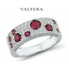 Кольцо широкое VALTERA, серебро, 925 проба, родирование, рубин синтетический, фианит, размер 17, розовый