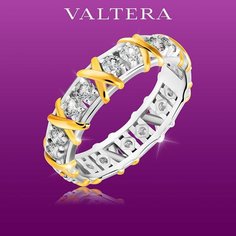 Кольцо дорожка VALTERA, серебро, 925 проба, родирование, фианит, размер 18, серебристый