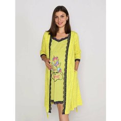 Халат Style Margo, размер 46, черный, розовый, желтый, голубой