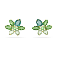 Серьги пусеты SWAROVSKI, кристаллы Swarovski, размер 20 мм, зеленый, золотой
