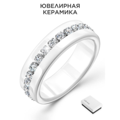 Кольцо Noima, керамика, фианит, размер 16.5, ширина 6 мм, белый в серебре