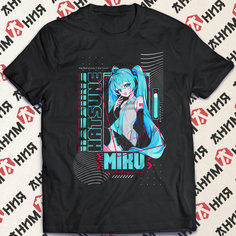 Футболка Футболка Хатсуне Мику, Вокалоид, Hatsune Miku, размер 2XS, чepный Анимания Brand