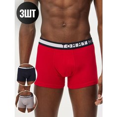 Трусы TOMMY HILFIGER, комплект из 3 шт., размер S, серый, красный, синий