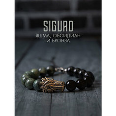Браслет-нить SIGURD, обсидиан, яшма, 1 шт., размер 22 см, черный/зеленый