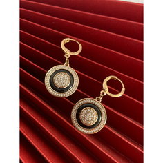 Серьги с подвесками XUPING JEWELRY, керамика, циркон, черный, золотой