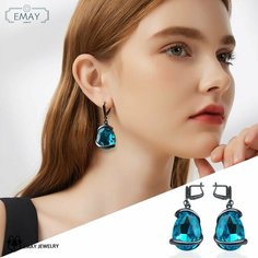 Серьги Emay, искусственный камень, шпинель, голубой