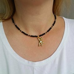 Колье, длина 38 см, золотой, черный Нет бренда