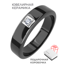 Кольцо обручальное Noima, керамика, фианит, размер 19, ширина 6 мм, черный