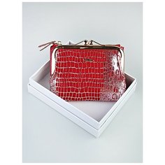 Кошелек , фактура перфорированная, глянцевая, гладкая, лаковая, под рептилию, красный Babak 96