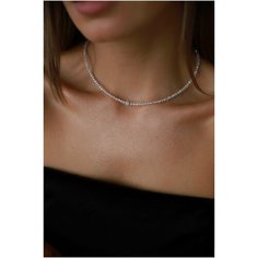 Чокер BLV Jewerly, фианит, циркон, длина 40 см, серебряный