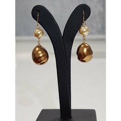 Серьги пусеты, жемчуг имитация, размер 40 мм, бронзовый Fashion Bijou Store