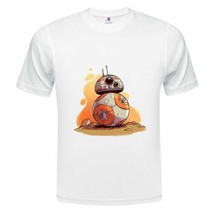 Футболка ONEQ унисекс 56-58 (3XL) размер с принтом BB-8, белая, размер 3XL, белый