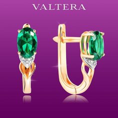 Серьги VALTERA, красное золото, 585 проба, изумруд синтетический, бриллиант, длина 1.45 см, , золотистый, зеленый