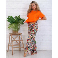 Брюки трубы LarChik, размер 50, оранжевый/зеленый