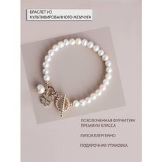 Браслет L’ACCESSOIRE PARFAIT, жемчуг культивированный, фианит, 1 шт., размер 18 см, размер M, золотистый