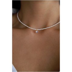 Чокер BLV Jewerly, фианит, жемчуг имитация, длина 38 см, белый