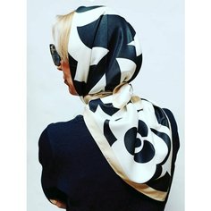 Платок ,90х90 см, черный/белый/бежевый Нет бренда