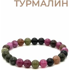 Браслет TP Stones, турмалин, 1 шт., размер 16 см, зеленый, розовый, черный, коричневый, бежевый