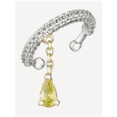 Серьги каффы caviar jewellery, фианит, размер 13 мм, серебристый