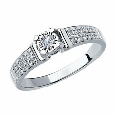 Кольцо помолвочное Diamant online, белое золото, 585 проба, бриллиант, размер 18, ширина 4 мм, прозрачный