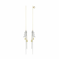 Серьги пусеты caviar jewellery, фианит, размер 110 мм, серебристый