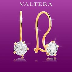 Серьги VALTERA, серебро, 925 проба, золочение, фианит, размер 15 мм, длина 1.5 см, , золотистый, бесцветный