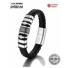 Плетеный браслет Sharks Jewelry, металл, размер 21.5 см, черный